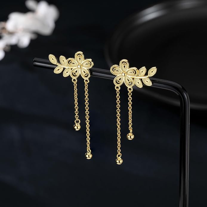 SLUYNZ 925 Sterling Silver Elegant Flower Crawler Earrings Wrap for Women Leaf Climber Earrings Cuff Tassel