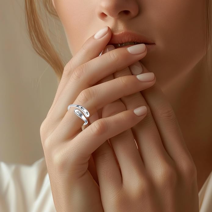 925 Sterling Silver Inspirational Adjustable Rings - Personality Encouragement Jewelry Gift For Women