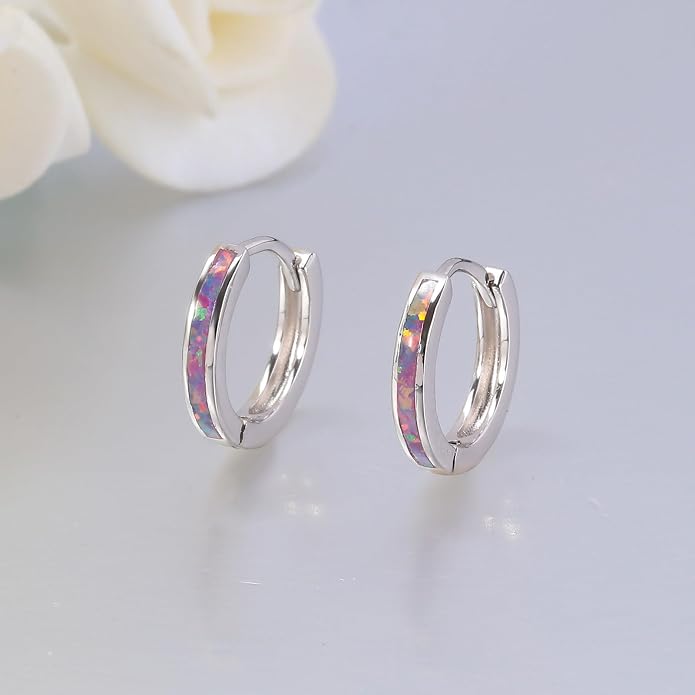 CiNily Sterling Silver Hoop Earrings, Tiny Opal Hoop Earrings for Women Small Huggie Earrings Lightweight Dainty Mini Hoops Hypoallergenic Jewelry Cartilage Piercing Hoop Earrings 12mm