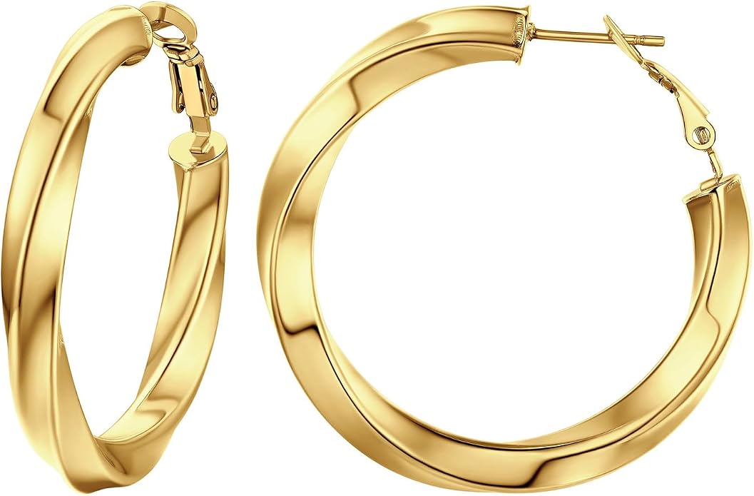 Stainless Steel Chunky Hoop Earrings For Women, Minimalist and Chic, Black/Gold Plated, Round Hoops Earrings Hypoallergenic, Size: 30mm/40mm/60mm/80mm, Come with Box
