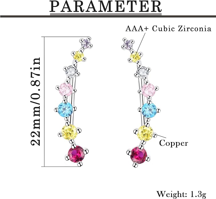 Climber Earrings for Women Ear Crawler Earrings Rose/White/Yellow Gold Plated Cubic Zirconia Birthstone Earring Gifts for Women