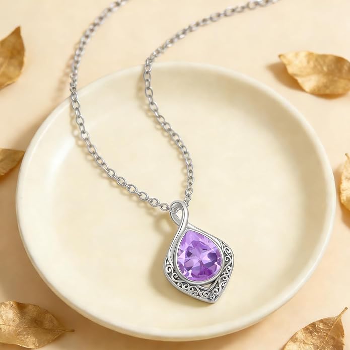 PELOVNY Celtic Knot Necklaces for Women 925 Sterling Silver Gemstone/Birthstone Teardrop Infinity Necklace Irish Celtic Pendant Jewelry Gifts for Mom Daughter Wife