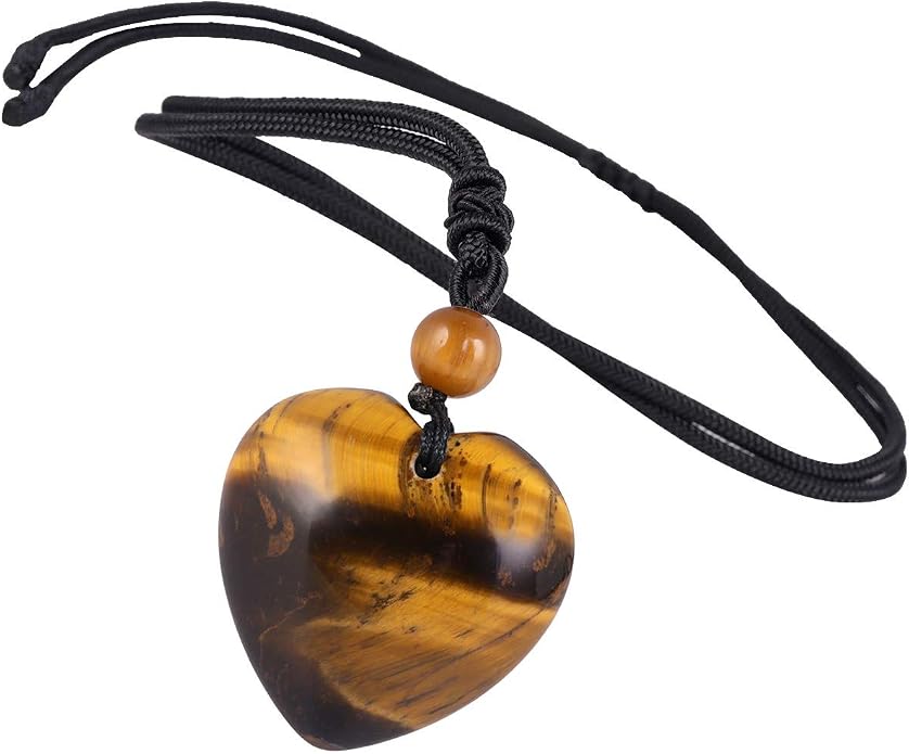 TUMBEELLUWA Carved Stone Heart Shape Necklace Chakra Quartz Pendant with Cord Amulet Healing Crystal Jewelry for Unisex