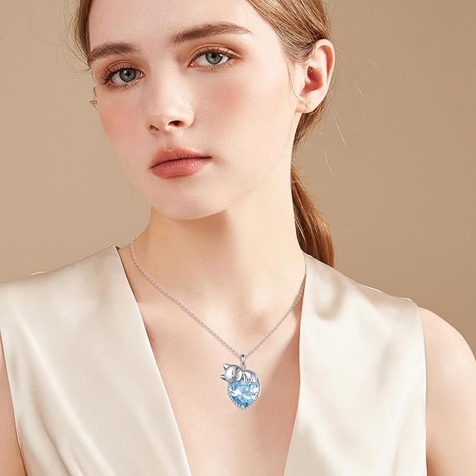 Cat Necklace Sterling Silver Cat Zircon Pendant Gothic Jewelry for Women Animal Lovers Gifts