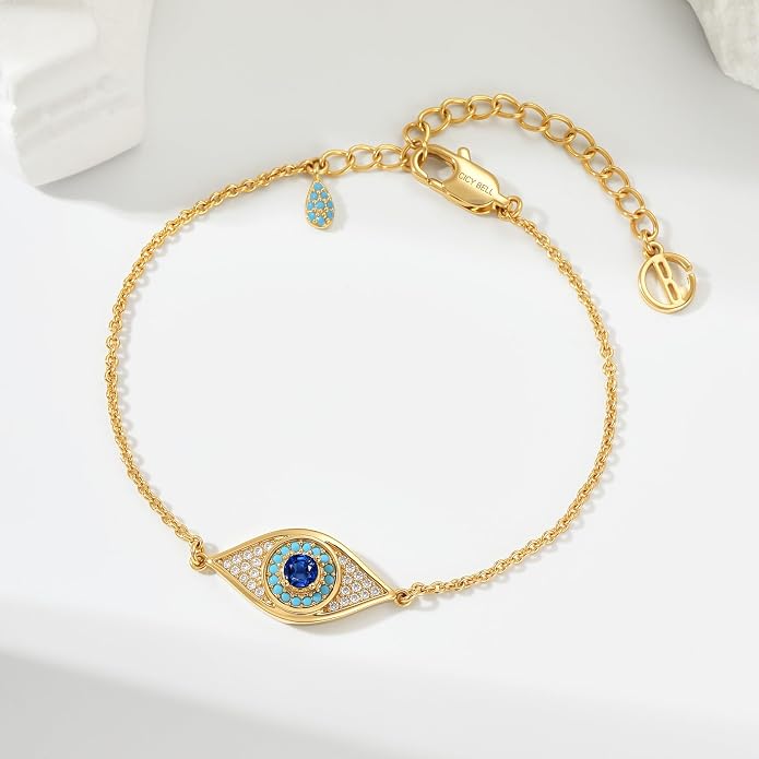 Cicy Bell Womens Evil Eye Anklet 18k Gold Plated Brass Zirconia Trendy Adjustable Dainty Round Vacation Ankle Bracelets Jewelry Gifts