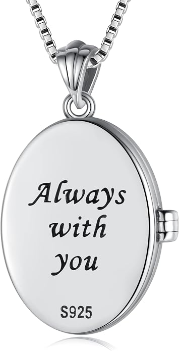MANBU Sterling Silver Locket Necklace for Women Oval-Shaped Locket Pendant Holds Pictures Always with You Vintage Style Photos Locket Jewelry Gifts for Loved One