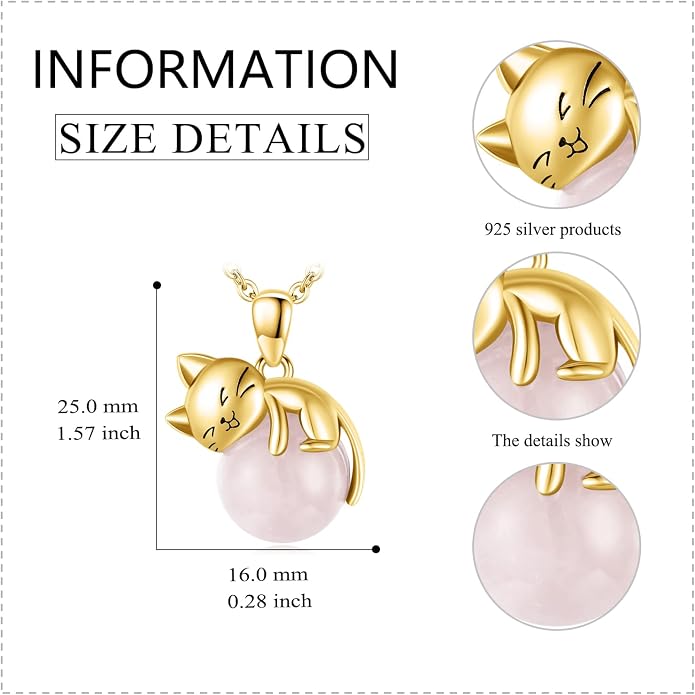 Cat Necklace Sterling Silver Cat Zircon Pendant Gothic Jewelry for Women Animal Lovers Gifts