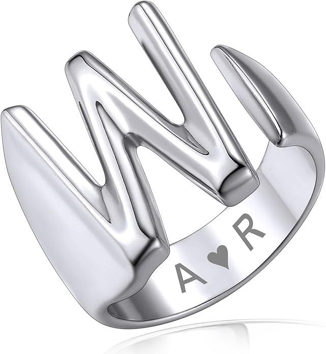 KeyStyle Bold Initial Letter Rings Adjustable, GoldChic Jewelry Women Gold Statement Ring Personalized Engraved Women’s Open Signet Ring for Party (Gold, White Gold, Black)