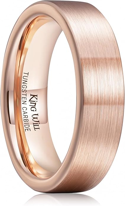 King Will Basic Gold/Rose Gold/Brown Plated Tungsten Wedding Band for Men/Women, 2mm/4mm/6mm/8mm/10mm/12mm Width Band Rings, Pipe Cut Matte Brushed Finish Cigar Band Ring Comfort Fit