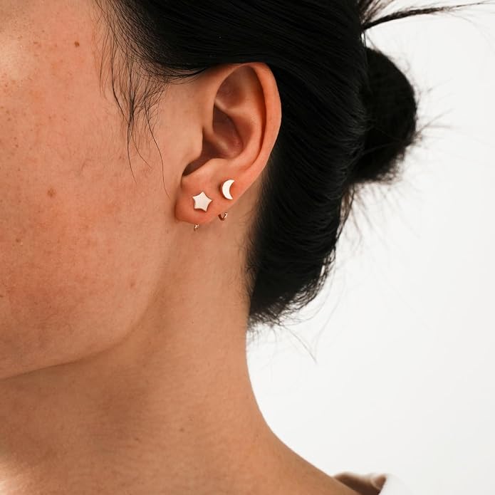 CHIC & ARTSY 925 Sterling Silver Half Hoop Earrings for Women, Small Huggie Hoops Set with Ball Bar Star Moon Cross & Pearl, Lightweight Comfort Fit Everyday & Sleep Earrings
