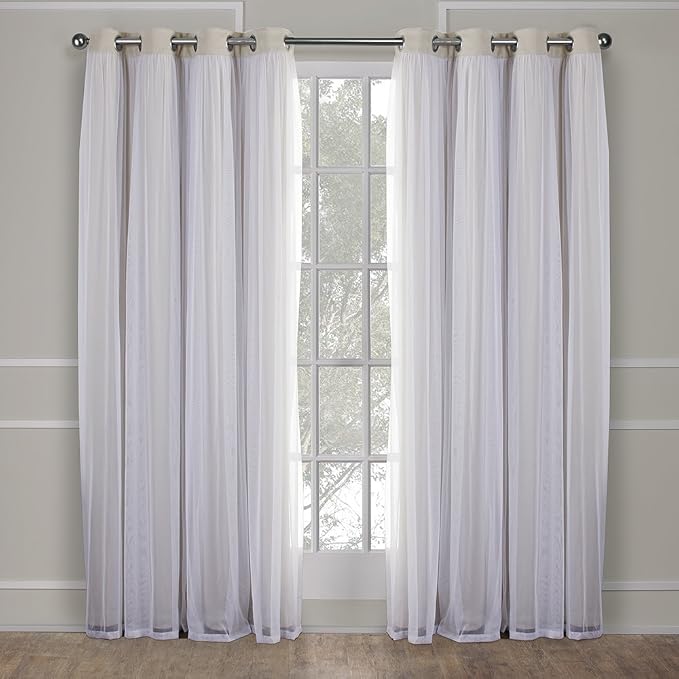 TOWN & COUNTRY LUXE Talia Double Layer Indoor Curtains, Sheer and Room Darkening Blackout, Grommet Top, Energy Efficient, 2-Pack Set, 52"x84", Sand