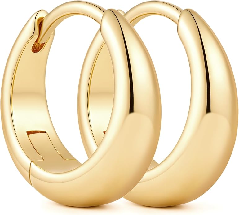 14K Gold Hoop Earrings for Women 14K Gold Earrings for Women Gold Chunky Hoop Earring for Womens Hoops Full and Rounded Surface Hoops Earring for Womens 13/18/22mm