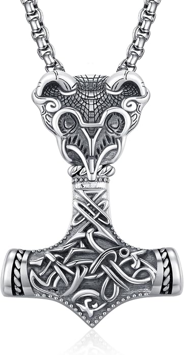 ADMETUS 925 Sterling Silver Thor Hammer Necklace Viking Mjolnir Pendant Jewelry Gifts for Men with 2.5mm 22"+2" Rolo Chain