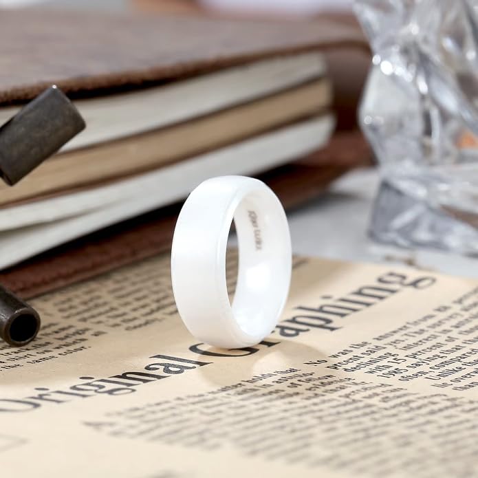 King Will Ceramic Wedding Band for Men Women-6-8mm Width Black & White with Multi Style Design Promise Rings Comfort Fit Size 7-14