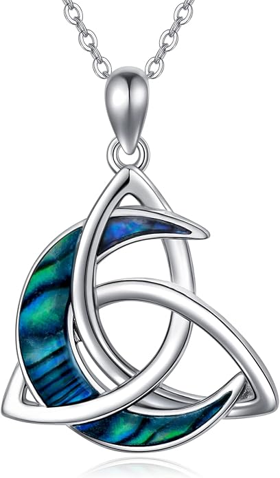 CHENGHONG Celtic Moon Necklace for Women 925 Sterling Silver Celtic Knot Moonstone Pendant Necklace Crescent Irish Necklaces Celtics Jewelry Gift for Women Men