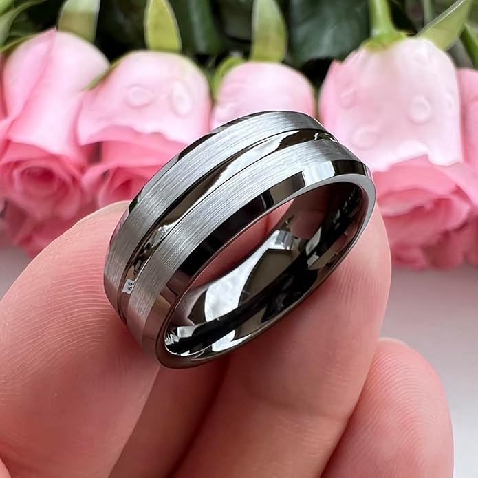 TUTISS 6mm 8mm Silver/Black/Blue/Gunmetal/Gold/Rose Gold Tungsten Rings for Men Women Fashion Engagement Wedding Bands Matte Finish Beveled Edges Comfort Fit
