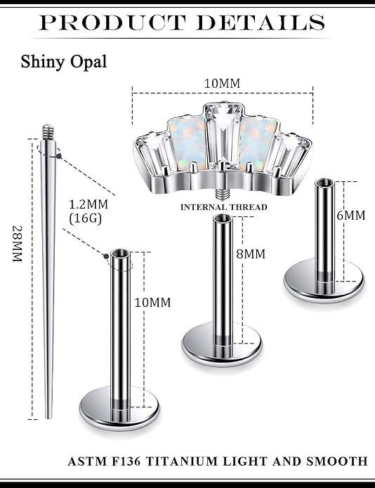 16G Astm F136 Titanium Internal Thread Flat Back Earrings Nose Studs Tragus Forward Helix Conch Cartilage Lobe Earrings Stud Medusa Labret Monroe Lip Ring Piercing Jewelry For Women Men