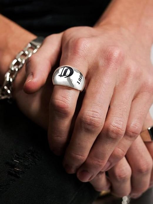 GOLDCHIC JEWELRY Chunky Dome Ring for Women, Stainless Steel Bold Stacking Croissant Statement Ring For Men (Size 7-12, Custom)
