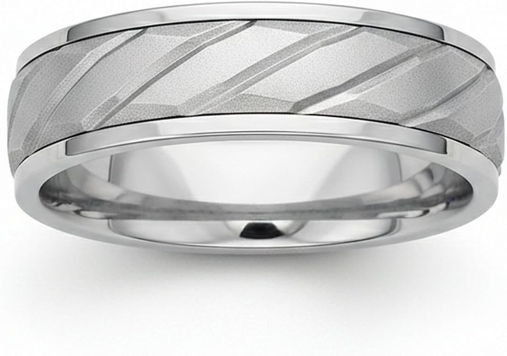 Belacqua Polished Titanium 8mm Diamond Cut Wedding Band Ring for Men & Women - Available in Sizes 8 to 15, Gift Box Included