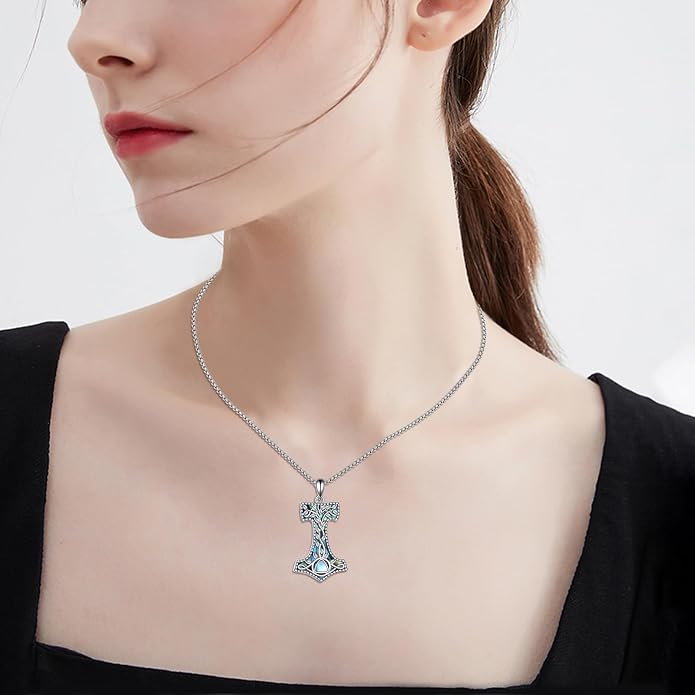 ONEFINITY Thors Hammer Necklace 925 Sterling Silver Tree of Life Necklace Mjolnir Pendant AA Jewelry Gifts For Women Men