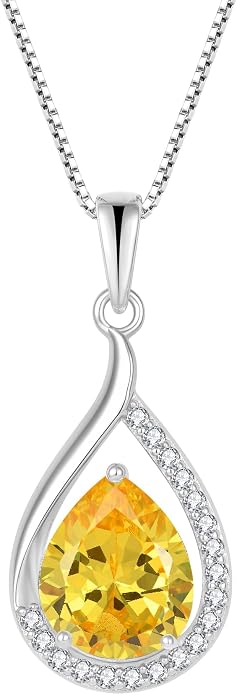 Teardrop Birthstone Necklace for Women 925 Sterling Silver White/Yellow Gold Plated Cubic Zirconia Pendant Necklace Jewelry for Her