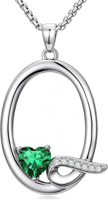 Birthday Gifts for Women Alphabet A to Z Initial Birthstone Pendant Necklaces for Women - 18k White Gold Plated Personalized Name Jewelry Anniversary Graduation Gifts for Wife Her Daughter Girlfriend(with Gift Box)