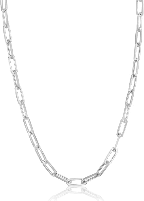 Paperclip Chain Necklace for Women | Sterling Silver or 14K Gold Plated | 2.8mm 3.2mm 5.5mm | 16–30 Inch Italian Link Layering Chain