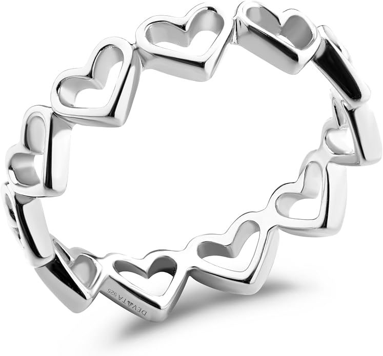 DEVATA Gold or Rhodium Plated Sterling Silver 925 – Eternity, Band Ring for Women – Heart, Knot, Clover, Infinity, Mariner, Cable, Curb, Cuban, Figaro, Daisy, Rope, Ribbed, Dome