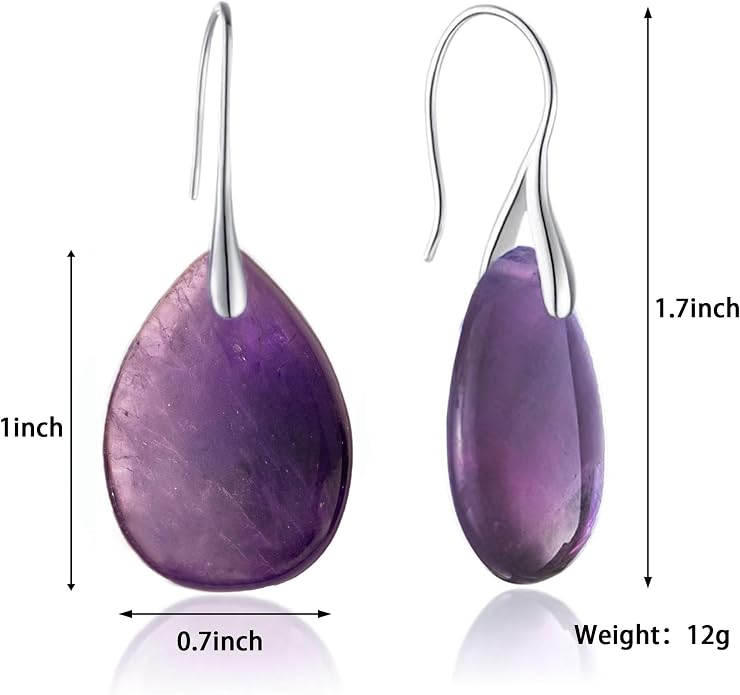 925 Sterling Silver Natural Crystal Agate Dangle Earrings, Waterdrop Teardrop Shape