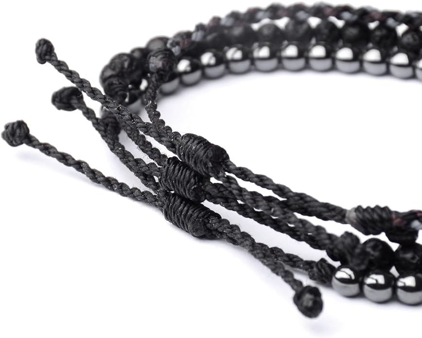 Mezcla Vida 3 Pcs Handmade Natural Gemstone Beaded Bracelet, Adjustable Waterproof Rope Bracelet Set, Valentines Day Birthday Gifts for Boyfriend Husband Him