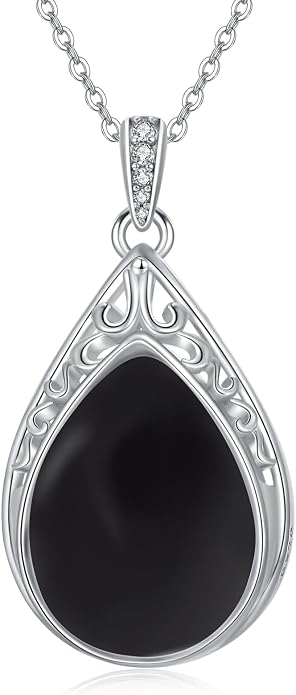 HPQQ Teardrop Necklace 925 Sterling Silver Filigree Gemstone Pendant Necklace Fine Jewelry Birthday Mother's Day Gifts for Women Her Mom