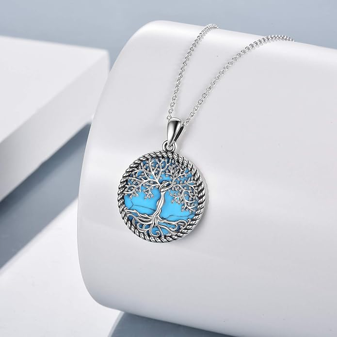 ONEFINITY Tree of Life Necklace for Women Sterling Silver Abalone Shell Crystal Tree of Life Pendant Necklace Family Tree Jewelry for Mom Daughter Sister Girls Christmas Gifts