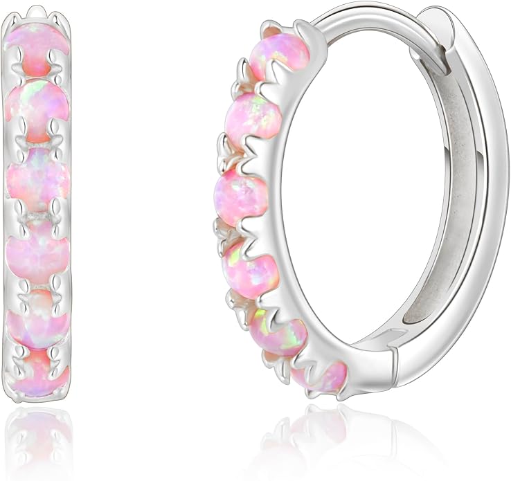 Tiny Mini Opal Huggie Hoop Earrings Upper Ear Cartilage Helix 18k Gold Plated Silver Minimalist Simple Small 10mm 8mm 6mm Hoop Earrings