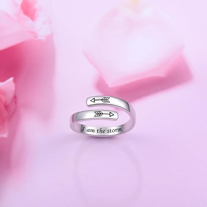 BEILIN 925 Sterling Silver Inspirational Jewelry Rings Adjustable Ring Personality Encouragement Gift for Teens Women