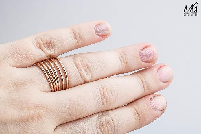 Melanie Golden Jewelry 1mm Thin Smooth Stacking Skinny Ring in Sterling Silver, Gold, or Rose Gold | Handmade Comfort Fit Dainty & Minimalist Bands for Women | Sizes 2-12