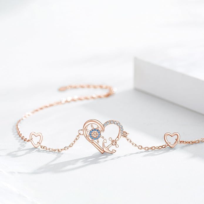 MEDWISE Multicolor Anchor Bracelets 925 Sterling Silver Anchor Jewelry Nautical Adjustable Bracelets Navy Wife Jewelry Gifts for Women Daughter Christmas Gifts 2025