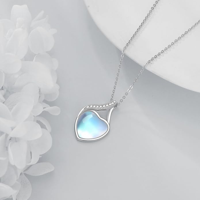 YAFEINI 925 Sterling Silver Moonstone Necklace Filigree Teardrop Pendant Necklace Jewelry for Women Girls