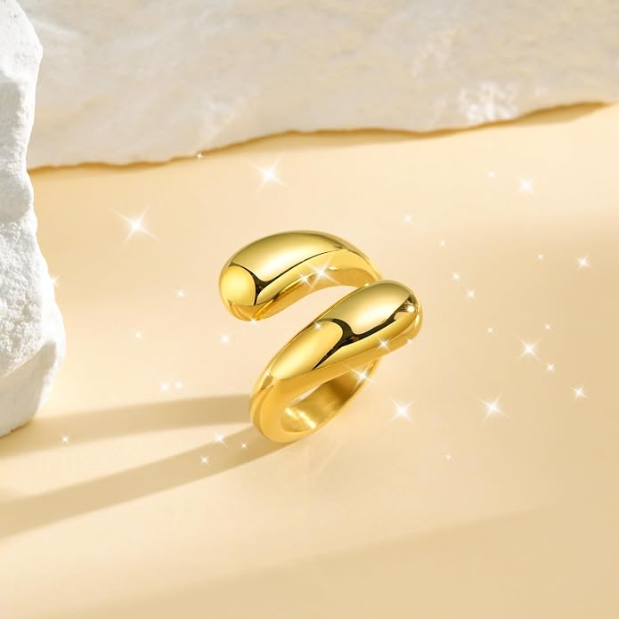 VNOX Gold Rings for Women 丨 14k Gold Plated Stainless Steel Chunky Statement Rings Twisted Braided Ring Stackable Rings Chunky Signet Ring for Womens Jewelry Trendy