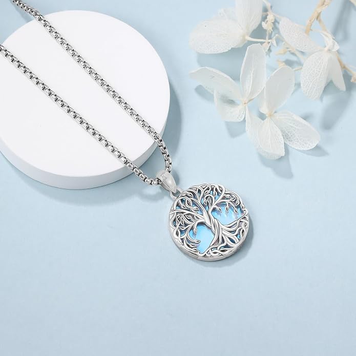 Aniu Tree of Life Necklace for Women, 925 Sterling Silver Mother of Pearl Family Palm Tree Charm Pendant Jewelry for Birthday Christmas Gift