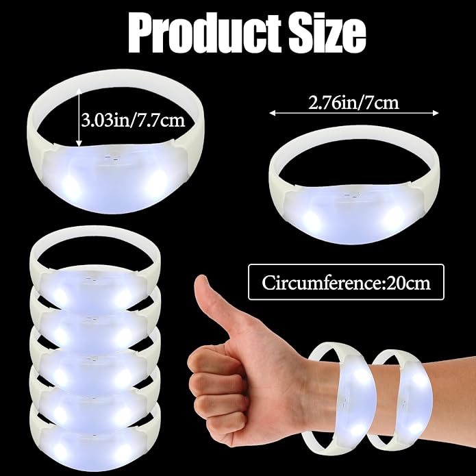 24 Pcs Sound Activated LED Glow Bracelets Light Up Bracelets for Adults Glow in the Dark Bracelets Neon Supplies for Concert
