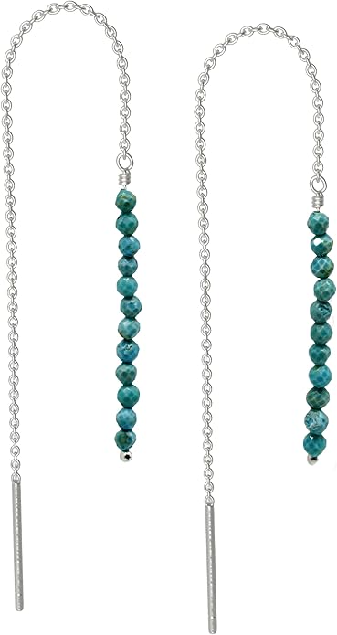 Sterling Silver Threader Earrings with Real Gemstone Beads - Elegant Pull-Through Design for Women, Dangling Western Earrings, Long and Short Adjustable Earring