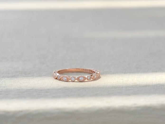 espere Milgrain Marquise & Round Cubic Zirconia Half Eternity Ring Stacking Infinity Wedding Band Sterling Silver 925 Size 3.5-10.5 3 Colors Available Half