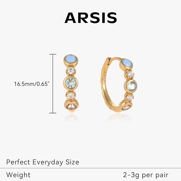 ARSIS Bubble CZ Huggie Hoop Earrings for Women, 18K Gold Plated, 925 Sterling Silver Posts Small Hoop Bezel Earrings, Lightweight, Hypoallergenic Dainty Hoops for Daily Wear, Jewelry Gift for Her