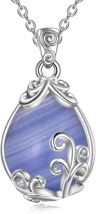 POPLYKE Sterling Silver Gemstone Teardrop Pendant Necklace Crystal Jewelry for Women