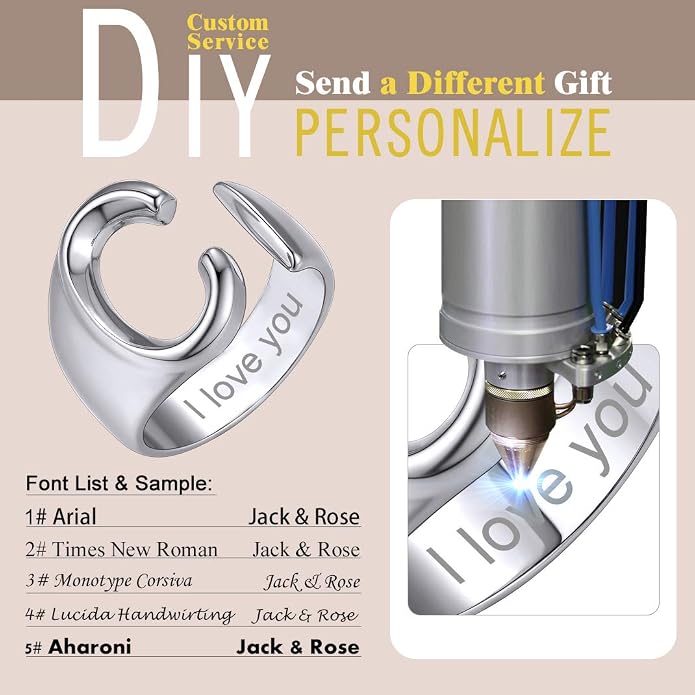 KeyStyle Bold Initial Letter Rings Adjustable, GoldChic Jewelry Women Gold Statement Ring Personalized Engraved Women’s Open Signet Ring for Party (Gold, White Gold, Black)