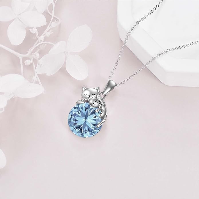 Cat Necklace Sterling Silver Cat Zircon Pendant Gothic Jewelry for Women Animal Lovers Gifts