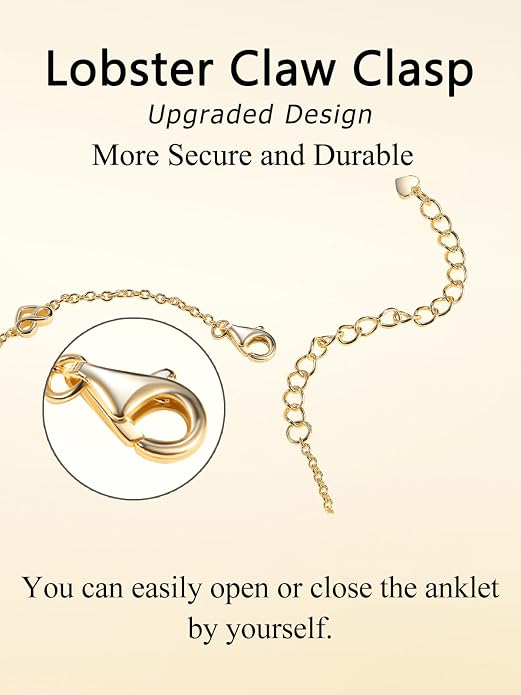 Moissanite Infinity Anklet for Women, Real Authentic 925 Sterling Silver Hypoallergenic, Beautiful Summer Jewelry, Dainty Ankle Bracelet, 8.6-10.6inch (21-26cm) Adjustable