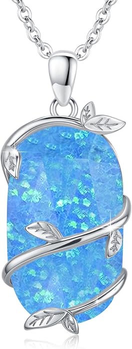 Bar Opal Leaf Necklace For Women S925 Sterling Silver White Opal Pendant with Leaf Charm Bar Pendant Jewelry Gift For Mom Daughter Wife