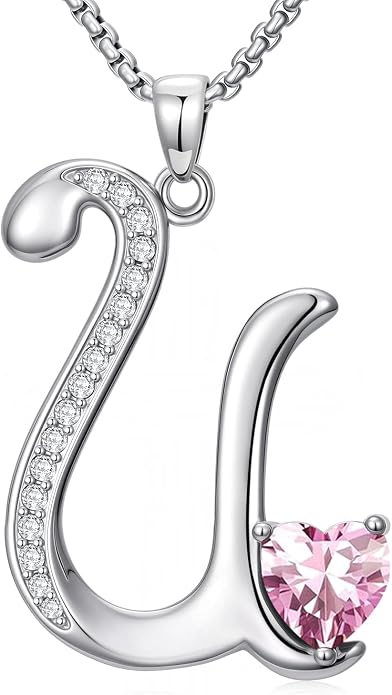 Birthday Gifts for Women Alphabet A to Z Initial Birthstone Pendant Necklaces for Women - 18k White Gold Plated Personalized Name Jewelry Anniversary Graduation Gifts for Wife Her Daughter Girlfriend(with Gift Box)
