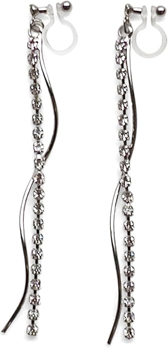 Comfortable Stick Invisible Clip On Earrings Gold Dangle Long Waved Threader Bar Clip-On Non Pierced Earrings Silver For Women,…